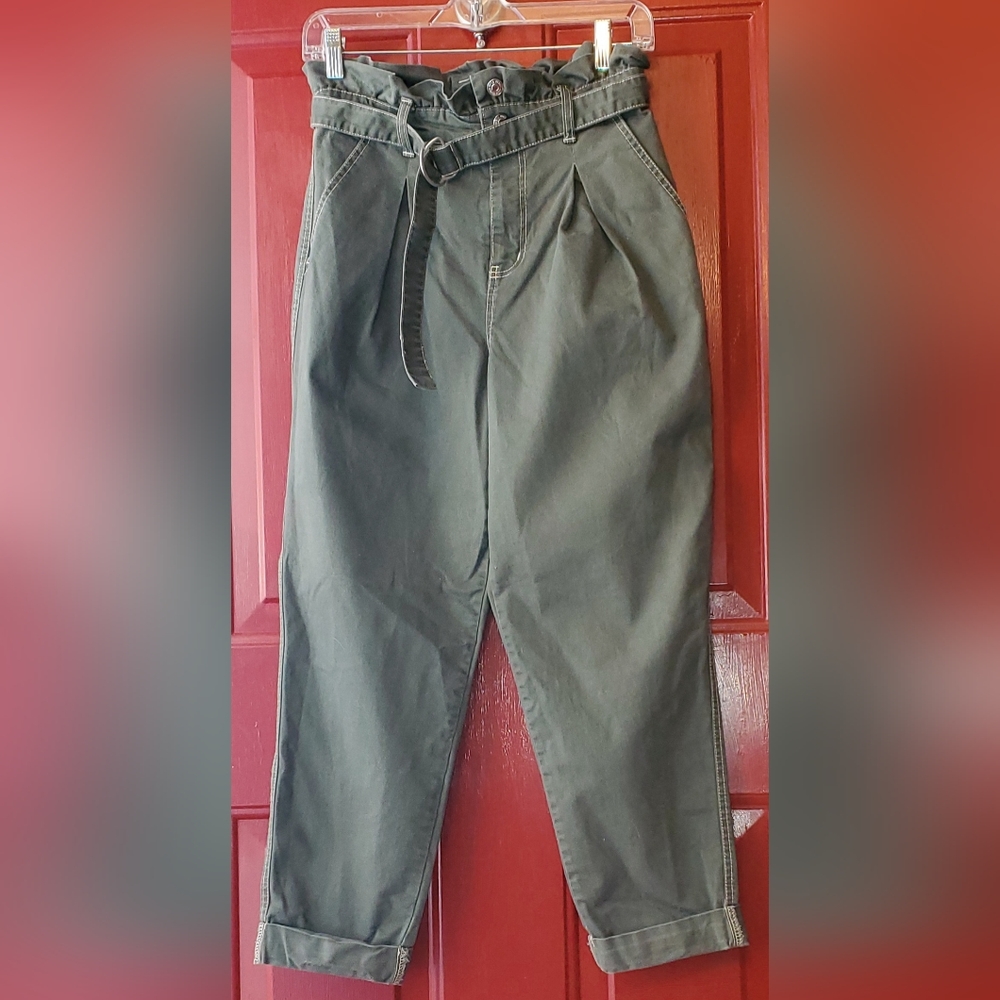 Wild Fable High Waisted Paper Bag Pants Green Womens Size 6